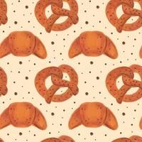 Bakery seamless pattern texture pretzel with croissant vector