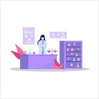 Flat vector illustration of a scientist conducting a research