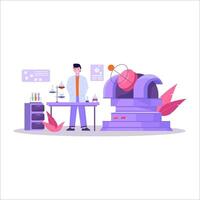 Flat vector illustration of a scientist conducting a research
