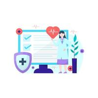 Vector illustration of people explaining the importance of health insurance and its services vector illustration suitable for landing page ui website mobile app editorial poster flyer article and banner
