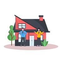 Flat vector illustration of property home and real estate ads display sellers and buyers