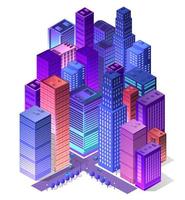 Future 3d futuristic isometric city from smart business technology, digital modern concept background, street design building on an urban house of cityscape. vector