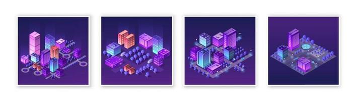 Isometric set 3d module block district part of the city with a street road from the urban infrastructure of vector architecture. Modern white illustration for game design and business background