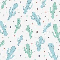 Hand drawn cactus pastels color pattern isolated on white background. vector