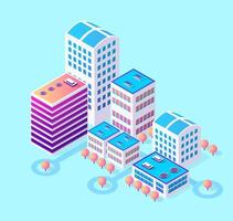 Isometric 3d module block district part of the city with a street road from the urban infrastructure of vector architecture. Modern white illustration for game design