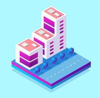 Isometric 3d block module of the district part of the city with a lawn park trees from urban infrastructure. Modern illustration for game design. vector