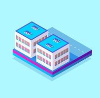 Isometric 3d block module of the district part of the city with a lawn park trees from urban infrastructure. Modern illustration for game design. vector