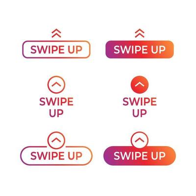 Swipe up, set of buttons for social media. Swipe up insta story icon.