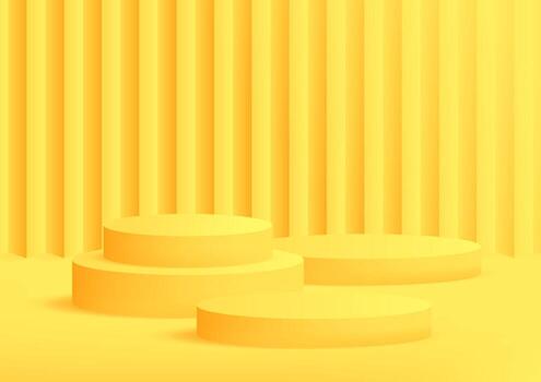 Empty podium studio yellow background for product display with copy space. Banner background for advertise sale product. vector