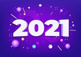 Números de año nuevo 2021 con fondo morado divertido. vector