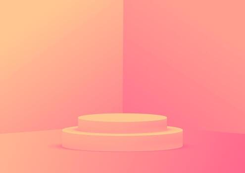 Empty podium studio orange background for product display with copy space. Showroom shoot render. Banner background for advertise product. vector