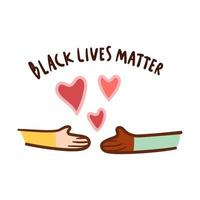 Black lives matter with love, hand drawn symbol. Black and white together handshake concept. vector