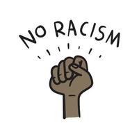 no racismo. mensaje de texto para la acción de protesta doodle dibujado a mano. vector