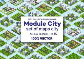 Isometric set architecture design houses buildings transportation of blocks module of areas of the city construction, and designing of the perspective apartment of business of the urban environment vector