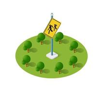Road signs isometric set street object for highway information traffic direction transportation. Infographic icon for business message symbol concept vector illustration.