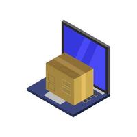 Ship Parcel Online On Isometric Laptop vector