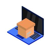 Ship Parcel Online On Isometric Laptop vector