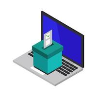 votando en línea en una computadora portátil isométrica