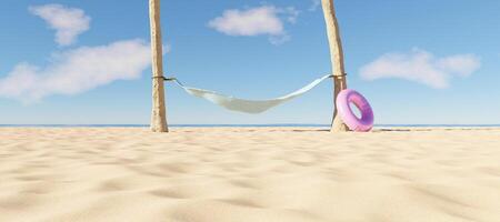 Hammock between two palm trees on the beach, 3d render photo