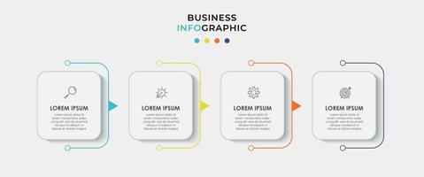 El vector de diseño de infografías y los iconos de marketing se pueden utilizar para el diseño de flujo de trabajo, diagrama, informe anual, diseño web. concepto de negocio con 4 opciones, pasos o procesos.