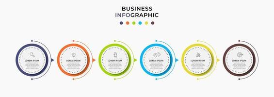 El vector de diseño de infografías y los iconos de marketing se pueden utilizar para el diseño de flujo de trabajo, diagrama, informe anual, diseño web. concepto de negocio con 6 opciones, pasos o procesos.