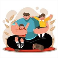 Dad's Hug for His Two Children vector