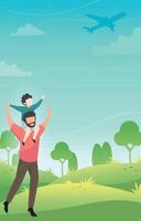 Happy Father and Son Playing in The Park vector