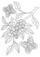 COLORING BOOK WITH CHERRIES AND BUTTERFLIES IN VECTOR