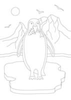 CHILDRENS COLORING BOOK WITH A PENGUIN ON AN ICE FLOE vector