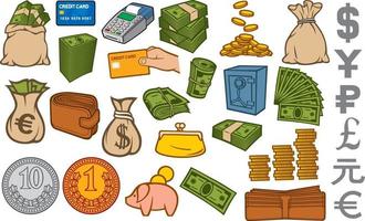 Money icons set vector