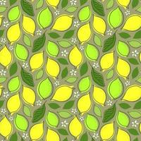 SEAMLESS GREY BACKGROUND WITH LEMON FRUIT AND LEAVES vector