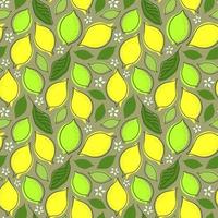 SEAMLESS GREY BACKGROUND WITH LEMON FRUIT AND LEAVES vector