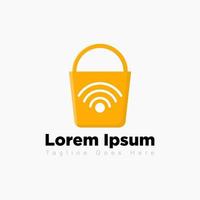 Vector logo design for a shopping bag with internet network icons. Can be used for online shop business.