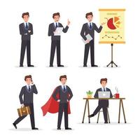 personaje de hombre de negocios con diferentes poses. vector