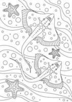 COLORING BOOK WITH FLOATING SEA STINGRAYS ON A WHITE BACKGROUND vector