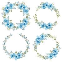 Watercolor hand painted blue anemone flower wreath frame