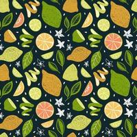 DARK GREEN BACKGROUND WITH BRIGHT CITRUS AND LEAVES vector