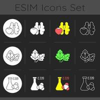 Allergy danger dark theme icons set vector