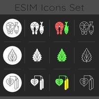 Common allergens dark theme icons set vector