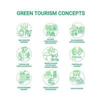 Conjunto de iconos de concepto de turismo verde vector