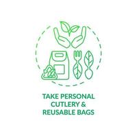 Take personal cutlery and reusable bags concept icon vector