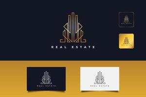 Gold Real Estate Logo with Line Style. Construction, Architecture or Building Logo Design Template