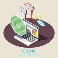 Ad Blocking Isometric Composition Vector Illustration