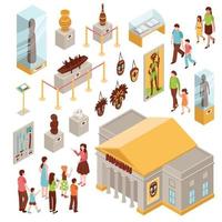 Museum Isometric Icons Set Vector Illustration