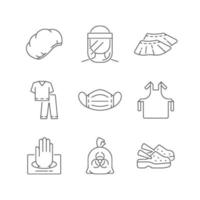 Disposable medical uniform linear icons set vector