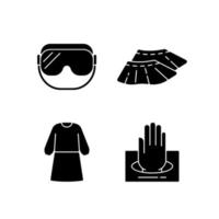 Disposable medical wear black glyph icons set on white space vector