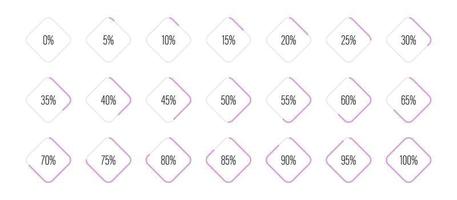 Set of rectangle percentage diagrams from 0 to 100 vector