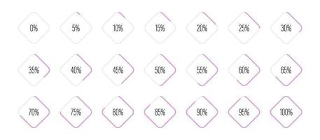 Set of rectangle percentage diagrams from 0 to 100 vector