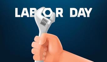 Labor day greeting card with hand and wrench vector