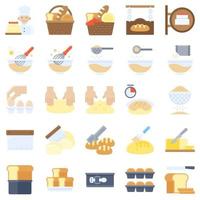 panadería y horneado relacionados con el conjunto de iconos planos 2 vector